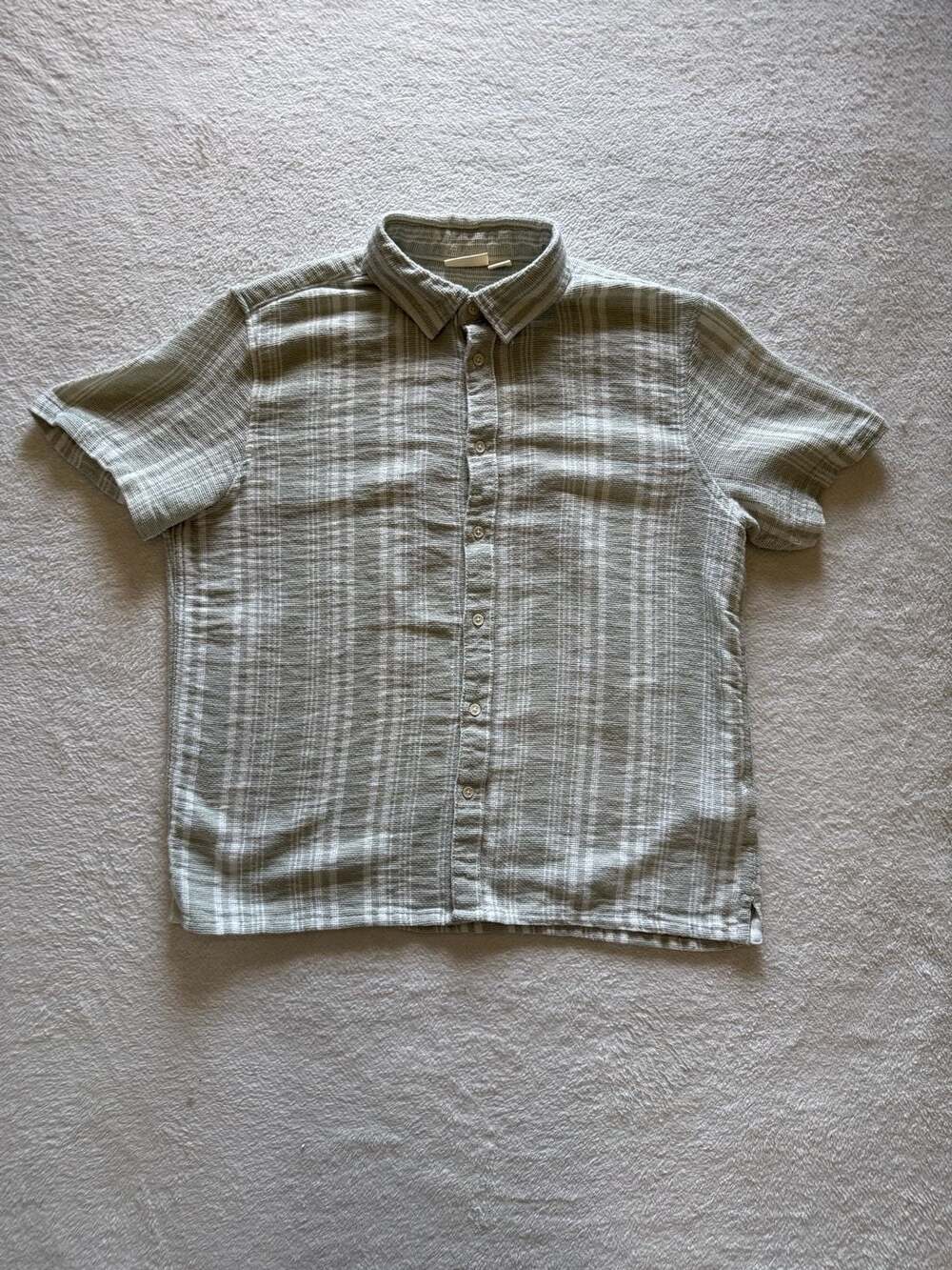 Panama Jack Men's Short Sleeve Button Up Shirt Size XL Green Gray Plaid Textured